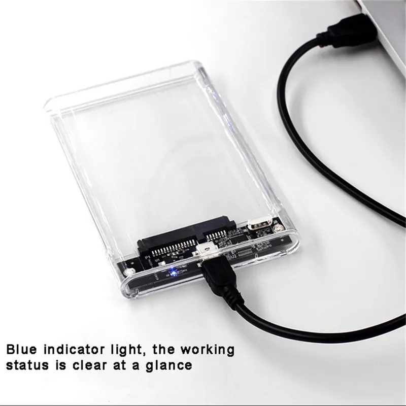 Boîtier transparent pour disque dur 2,5 pouces, adaptateur SATA vers USB 2.0 Type-C pour SSD, boîtier de disque dur externe portable sans outil