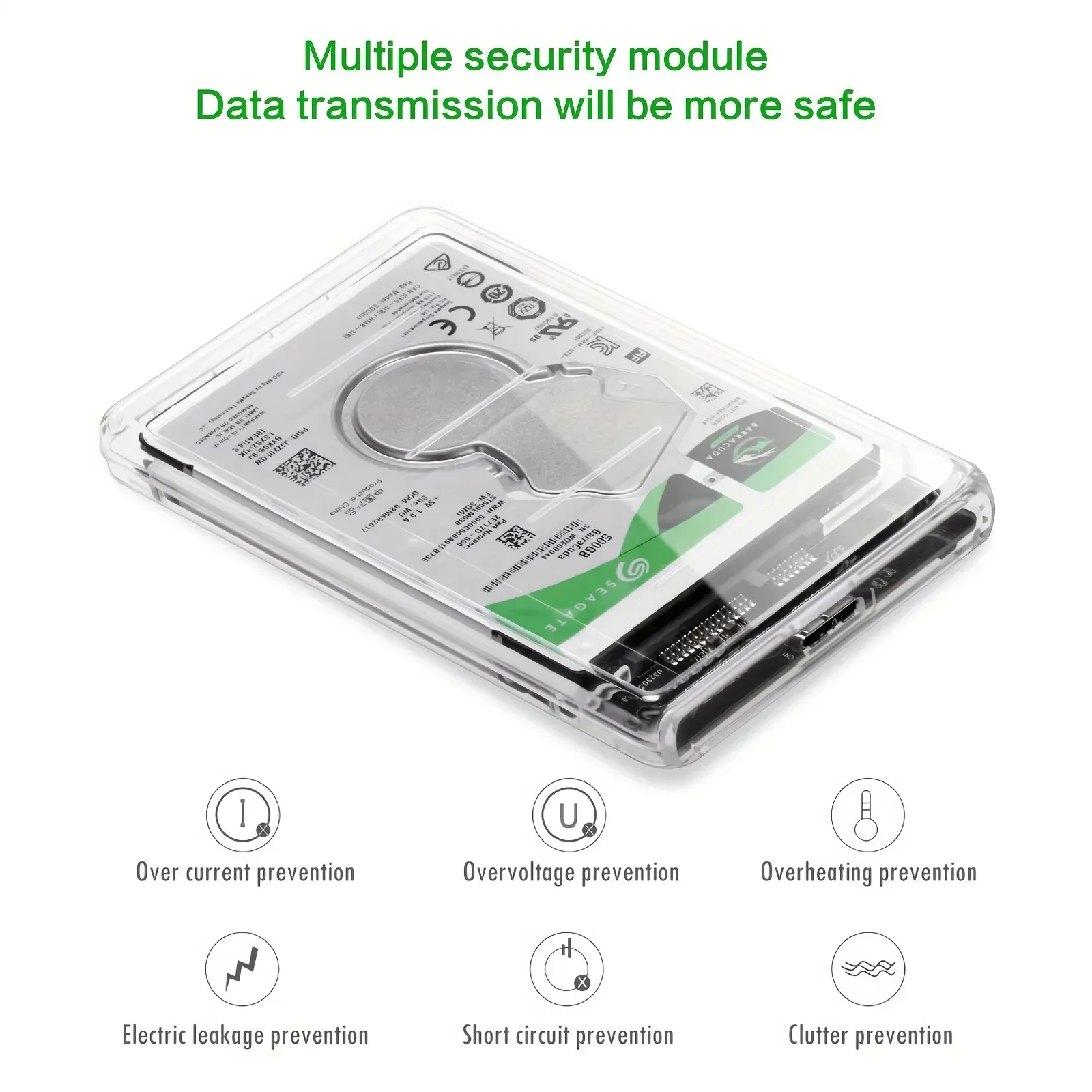 Boîtier transparent pour disque dur 2,5 pouces, adaptateur SATA vers USB 2.0 Type-C pour SSD, boîtier de disque dur externe portable sans outil 4