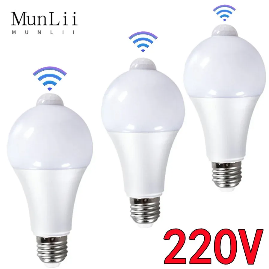 Ampoule LED MunLii 220V E27 avec détecteur de mouvement PIR, 12W, 15W, 18W - Image 1