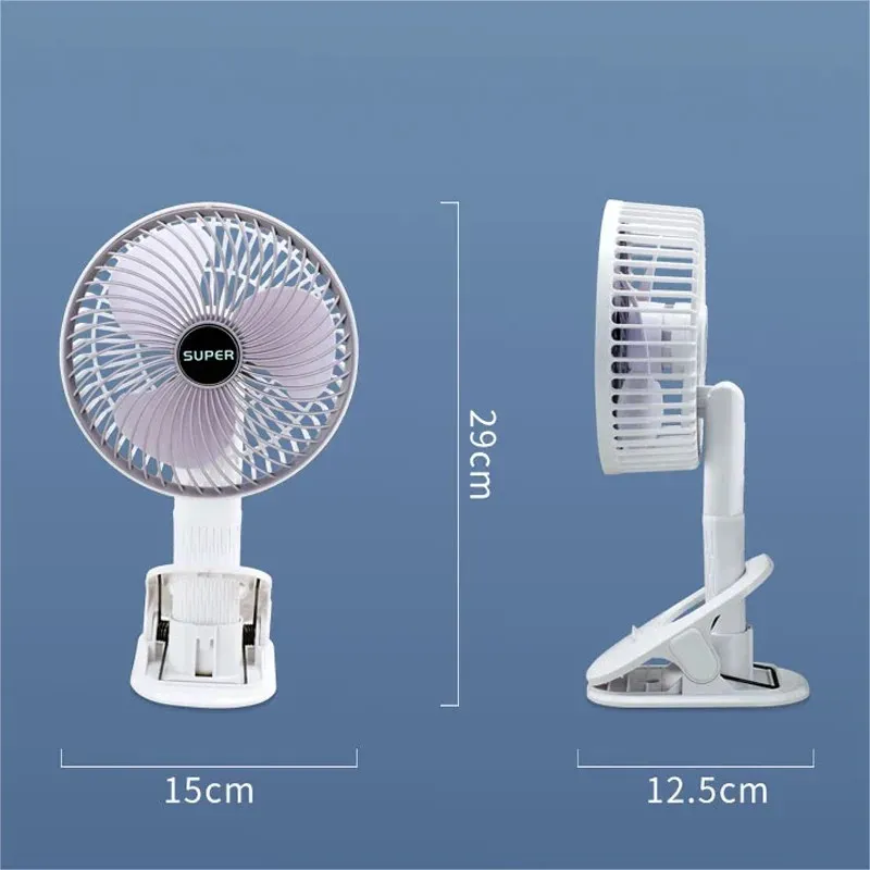 Ventilateur électrique portable sans fil à 3 vitesses, à pince, pour camping et bureau, avec base amovible 2