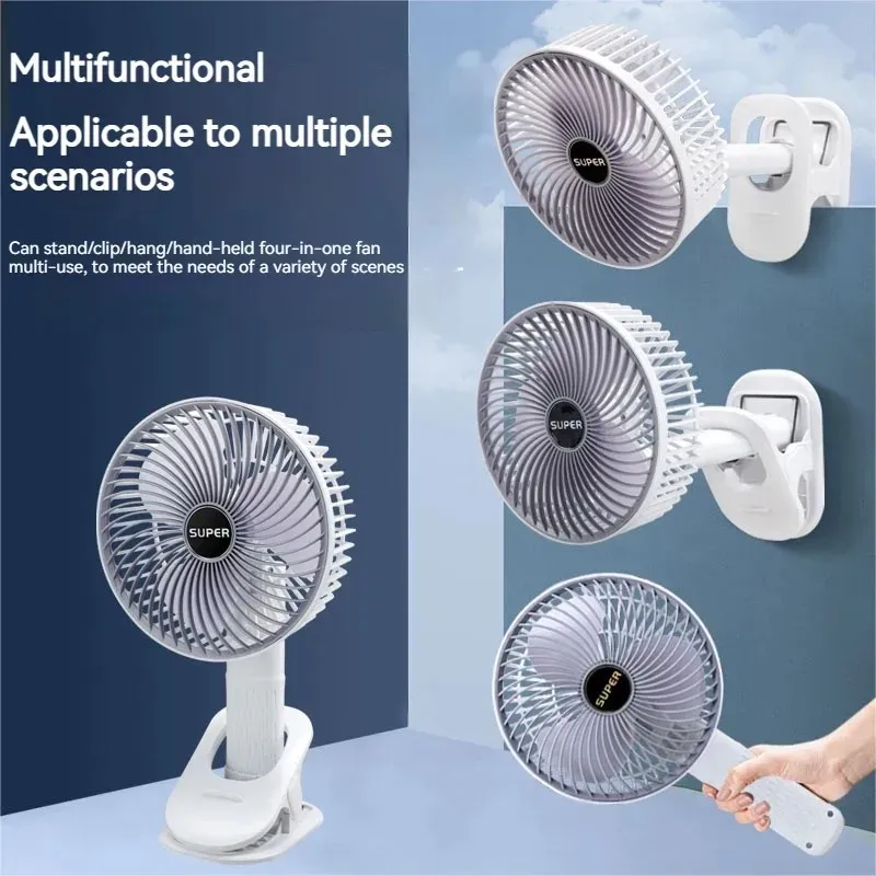 Ventilateur électrique portable sans fil à 3 vitesses, à pince, pour camping et bureau, avec base amovible