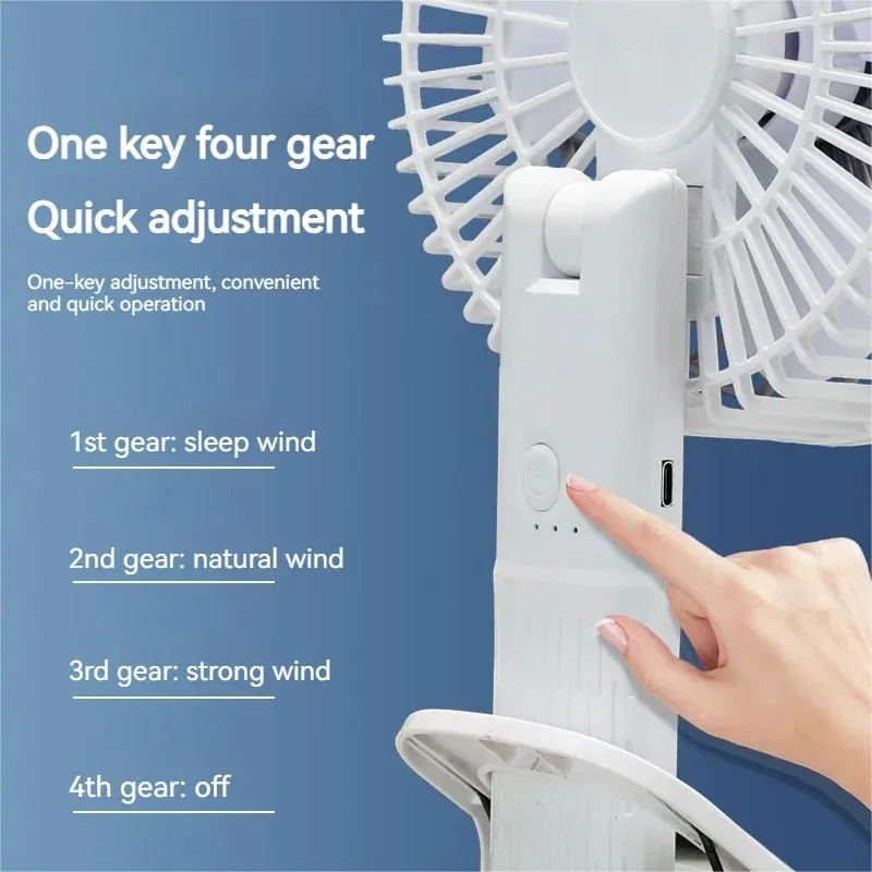 Ventilateur électrique portable sans fil à 3 vitesses, à pince, pour camping et bureau, avec base amovible 4