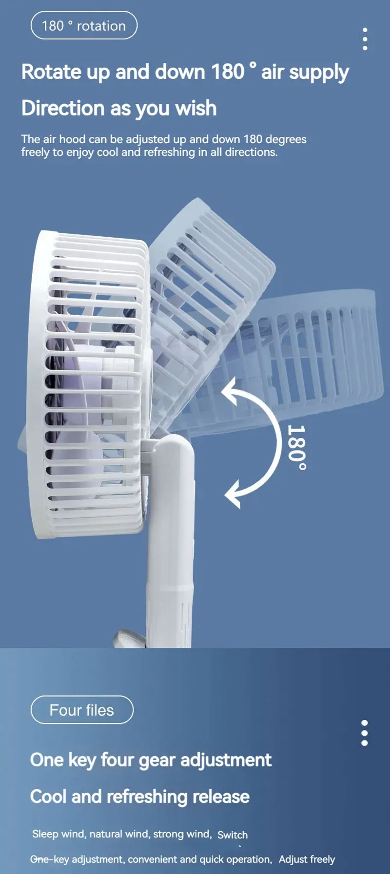 Ventilateur portable sans fil, réglage de l'inclinaison