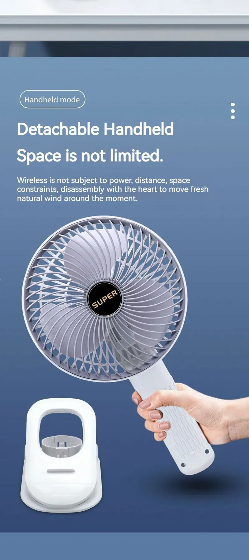 Ventilateur portable sans fil, polyvalence des modes