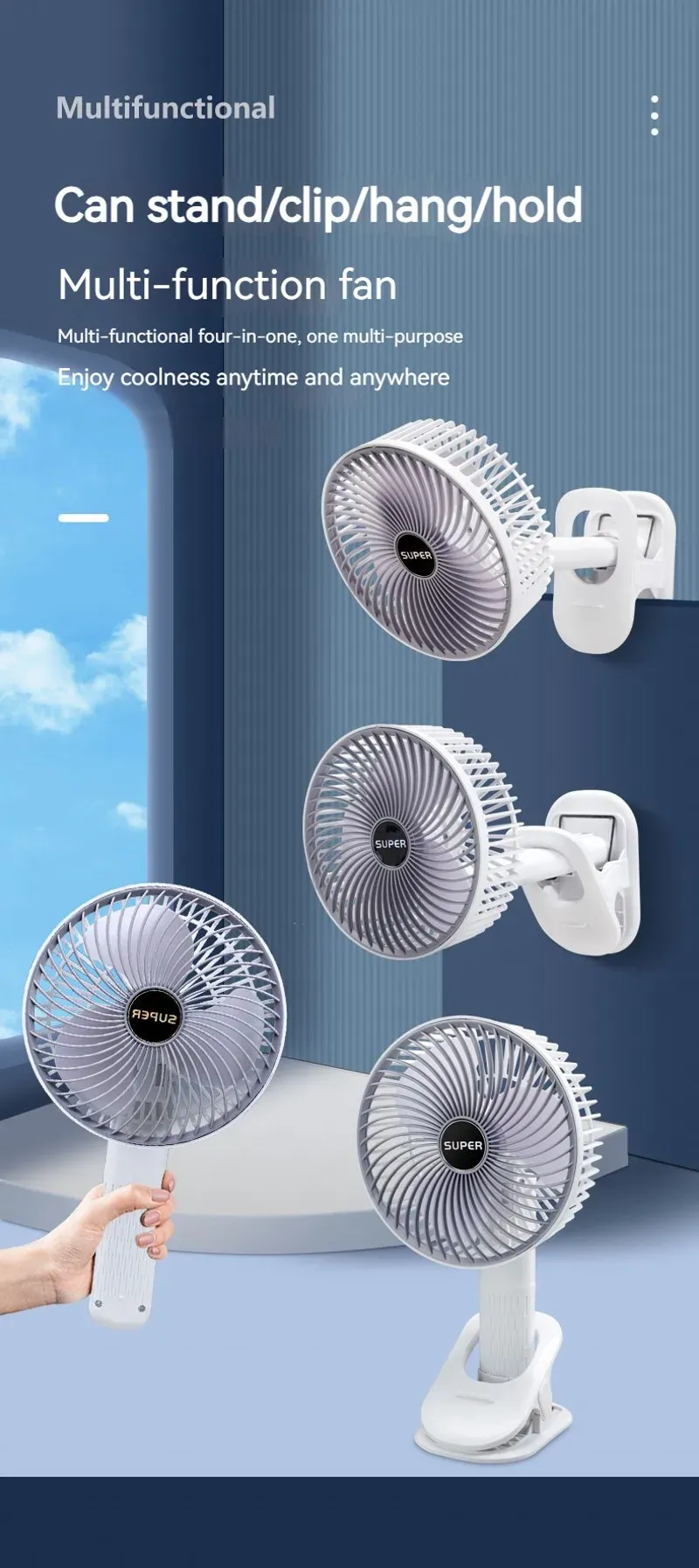 Ventilateur portable sans fil, vue détaillée