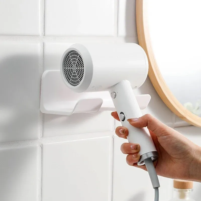 Support mural pour sèche-cheveux, étagère de rangement murale sans perçage pour salle de bain 4