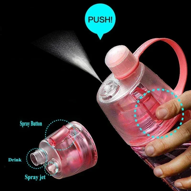 Bouteille d'eau pulvérisatrice portable de 600 ml, créative, pour les sports de plein air et la salle de sport 8