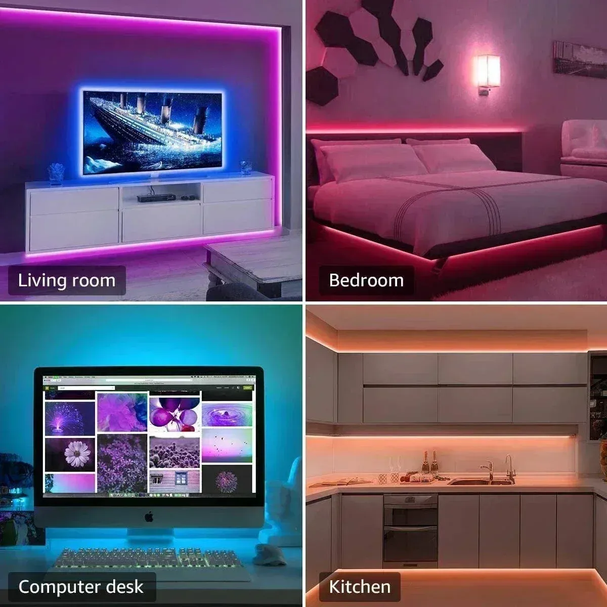 Bande LED RGB intelligente 5050 USB 5 V avec synchronisation musicale, télécommande 24/44 touches et contrôle par application, ruban flexible pour salle de jeux et rétroéclairage TV 3