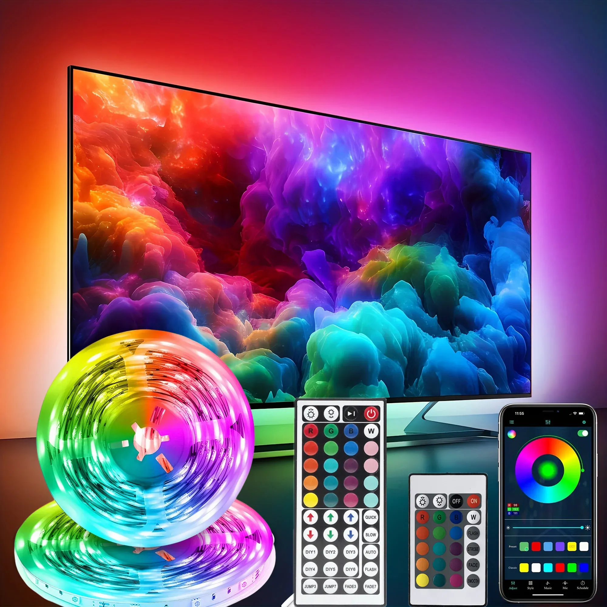 Bande LED RGB intelligente 5050 USB 5 V avec synchronisation musicale, télécommande 24/44 touches et contrôle par application, ruban flexible pour salle de jeux et rétroéclairage TV - Image 1
