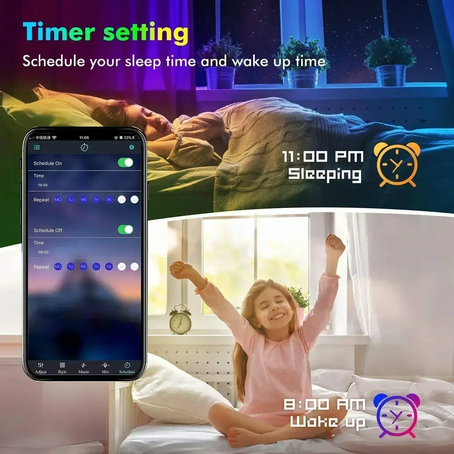Bande LED RGB intelligente 5050 USB 5 V avec synchronisation musicale, télécommande 24/44 touches et contrôle par application, ruban flexible pour salle de jeux et rétroéclairage TV 4