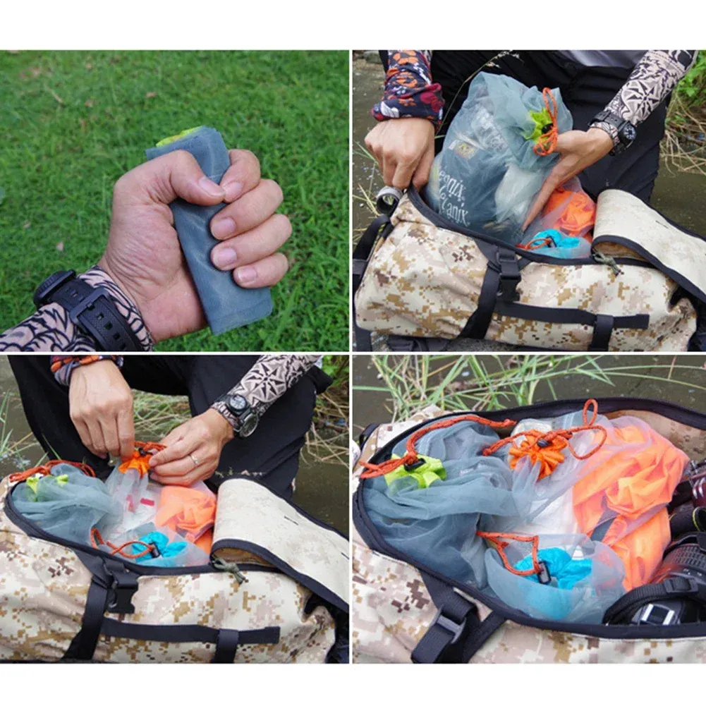 Sac de rangement en maille ultraléger à cordon de serrage pour voyage et camping 3
