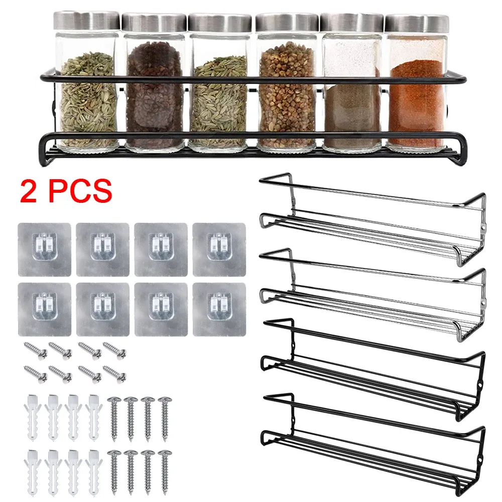 Étagère murale en métal pour épices et assaisonnements, pour la maison et le restaurant – Lot de 2
