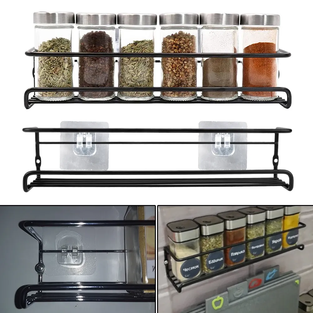 Étagère murale en métal pour épices et assaisonnements, pour la maison et le restaurant – Lot de 2 3