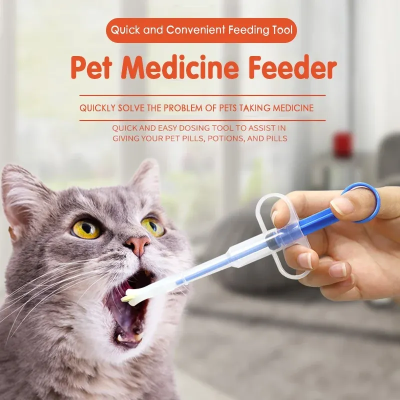 Applicateur de comprimés et seringue pour animaux de compagnie à embout souple, double usage, pour chats (couleur aléatoire) 6