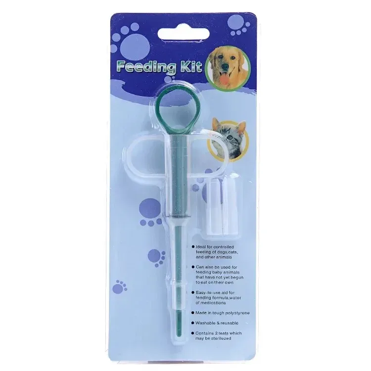 Applicateur de comprimés et seringue pour animaux de compagnie à embout souple, double usage, pour chats (couleur aléatoire) 7