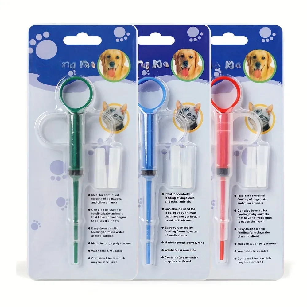 Applicateur de comprimés et seringue pour animaux de compagnie à embout souple, double usage, pour chats (couleur aléatoire) 11
