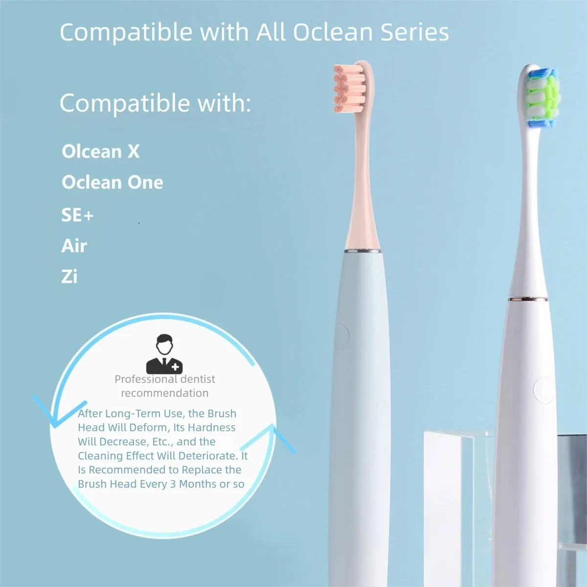 Brossettes de rechange pour brosse à dents électrique, lot de 4, compatibles Oclean X Pro Elite, X, X Pro, Flow, F1 et Air 2, avec capuchon de protection 6