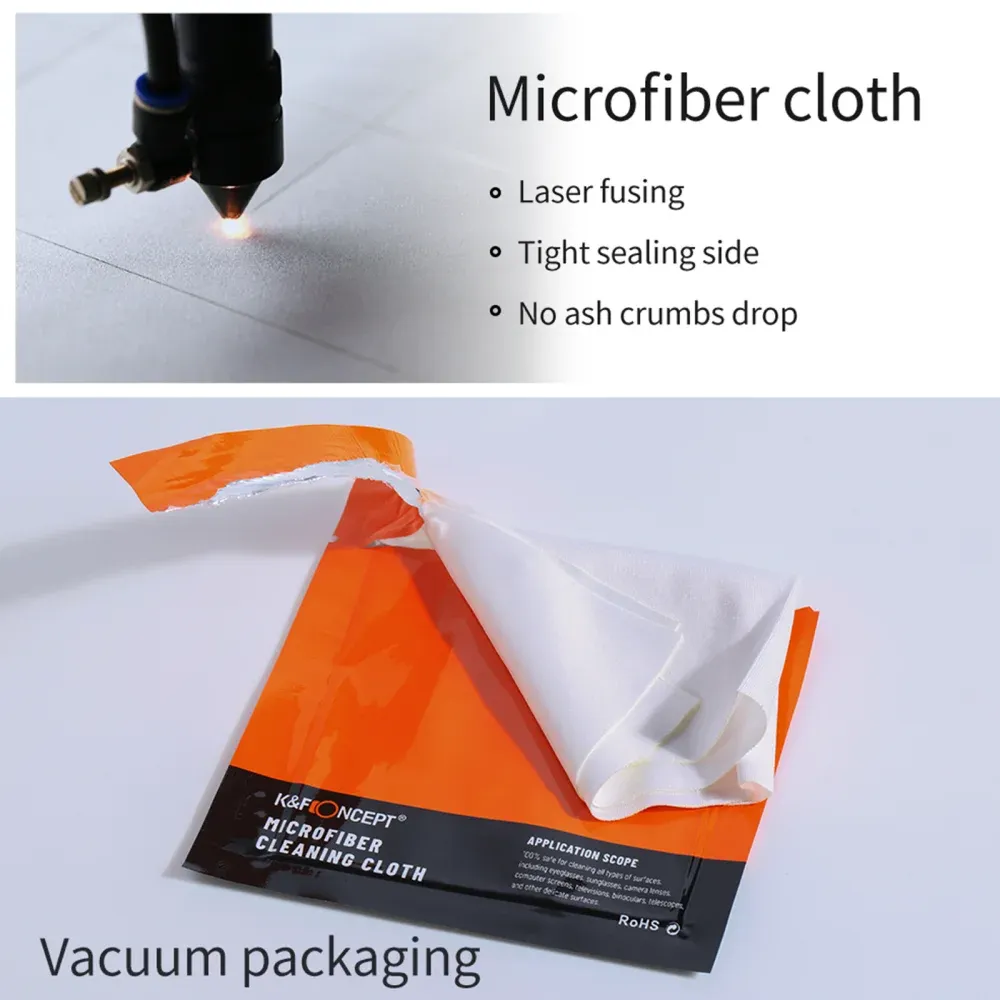 K&F Concept Lot de 5 chiffons de nettoyage en microfibre emballés individuellement sous vide pour objectifs d'appareil photo, smartphones, écrans et lunettes 3