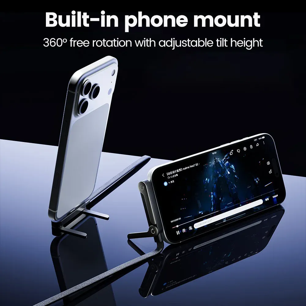 Câble de charge rapide USB 65 W avec support de téléphone pliable 2 en 1, câble de données à charge rapide USB-C, câble de charge USB-C pour téléphone portable 5