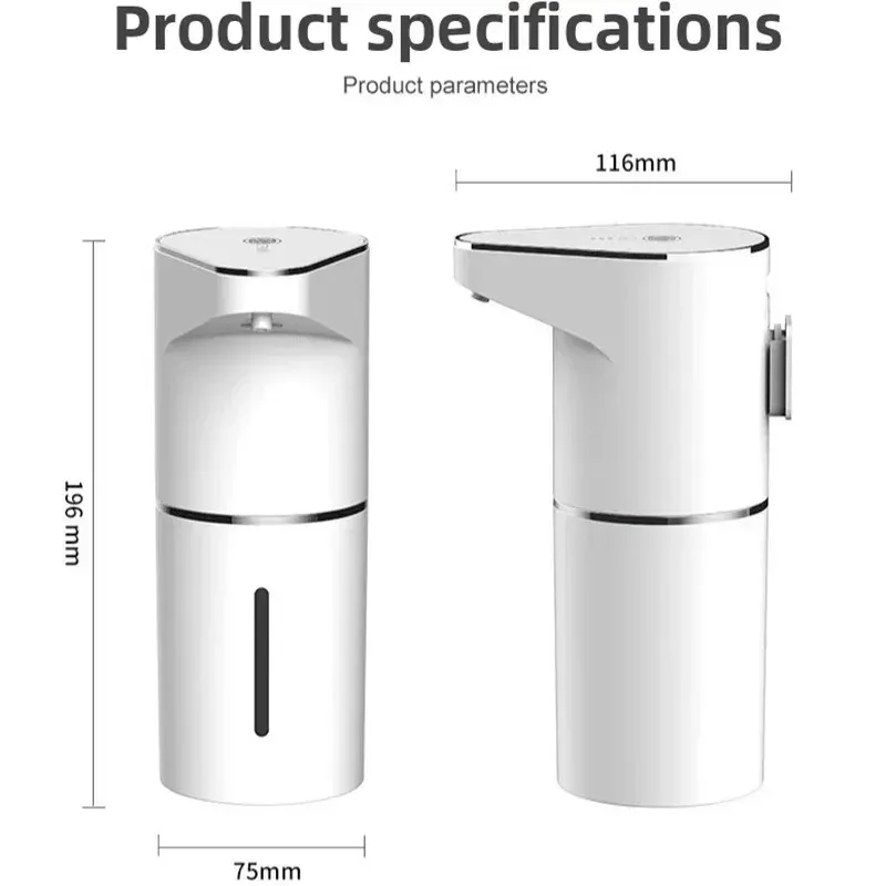 Distributeur de savon automatique sans contact pour salle de bains, à détection, avec recharge USB-C, mousse électrique et support mural vertical 4