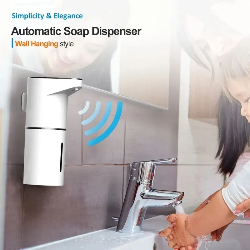 Distributeur de savon automatique sans contact pour salle de bains, à détection, avec recharge USB-C, mousse électrique et support mural vertical 6