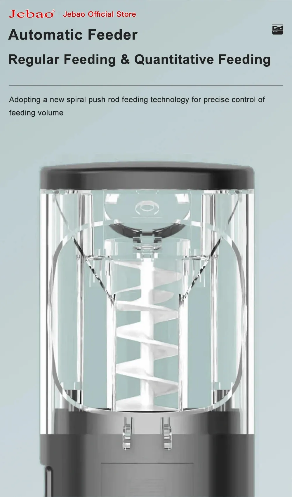 Distributeur automatique pour aquarium Jebao Jecod, vue latérale