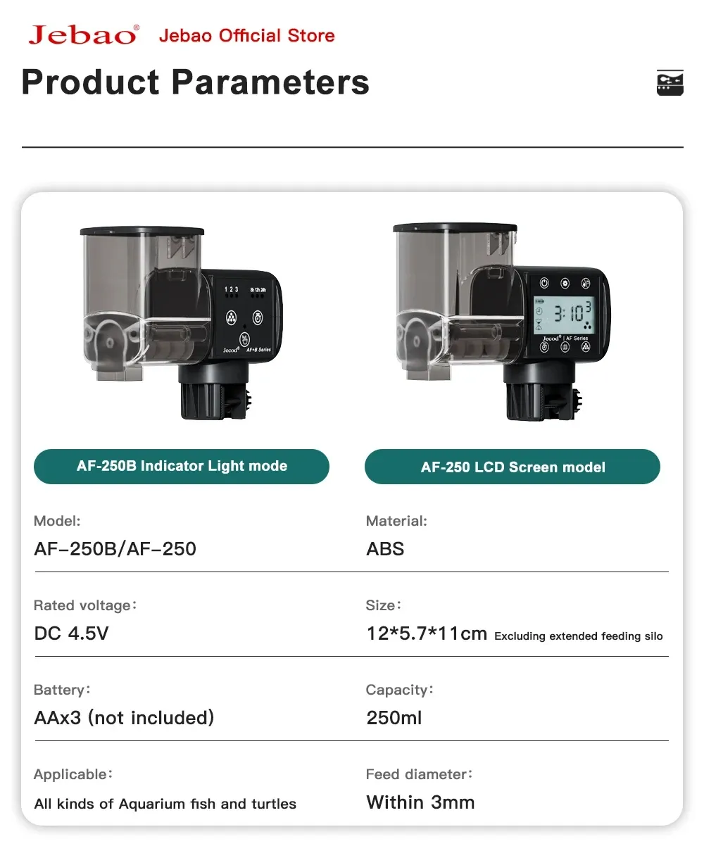 Distributeur automatique pour aquarium Jebao Jecod, détail d'ensemble