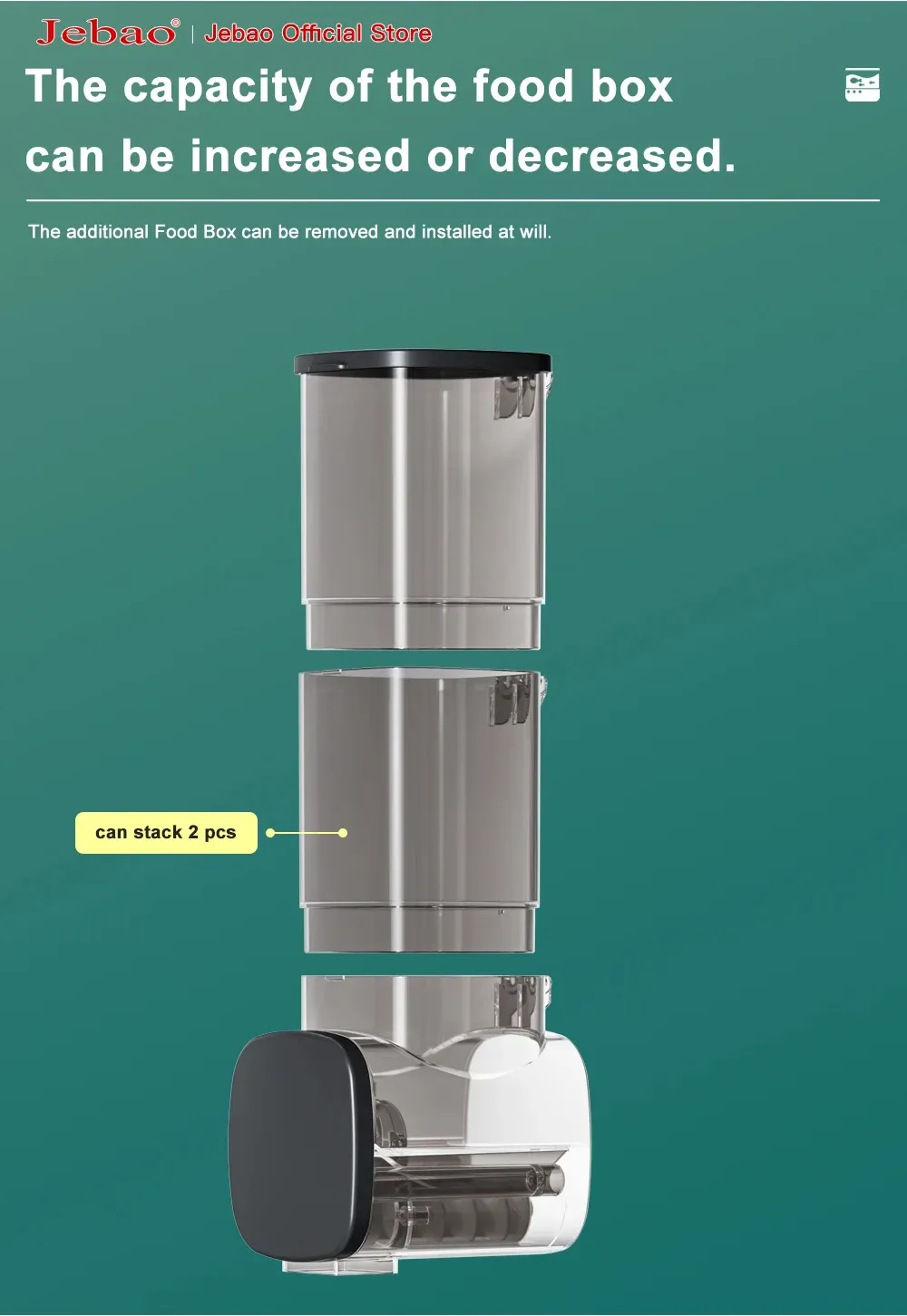 Distributeur automatique pour aquarium Jebao Jecod, mise en valeur du produit