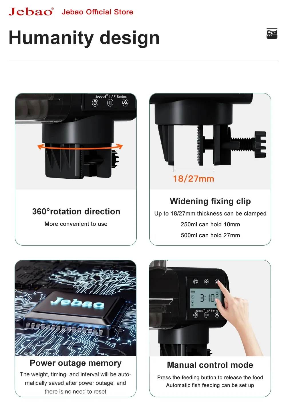 Distributeur automatique pour aquarium Jebao Jecod, utilisation quotidienne