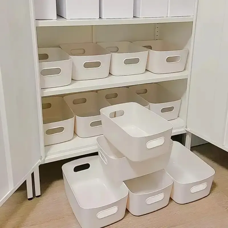 Boîte de rangement à grande capacité avec couvercle, panier de rangement en plastique pour jouets, boîte de rangement pour collations et petits articles divers, organisateur de bureau 10 pièces 1