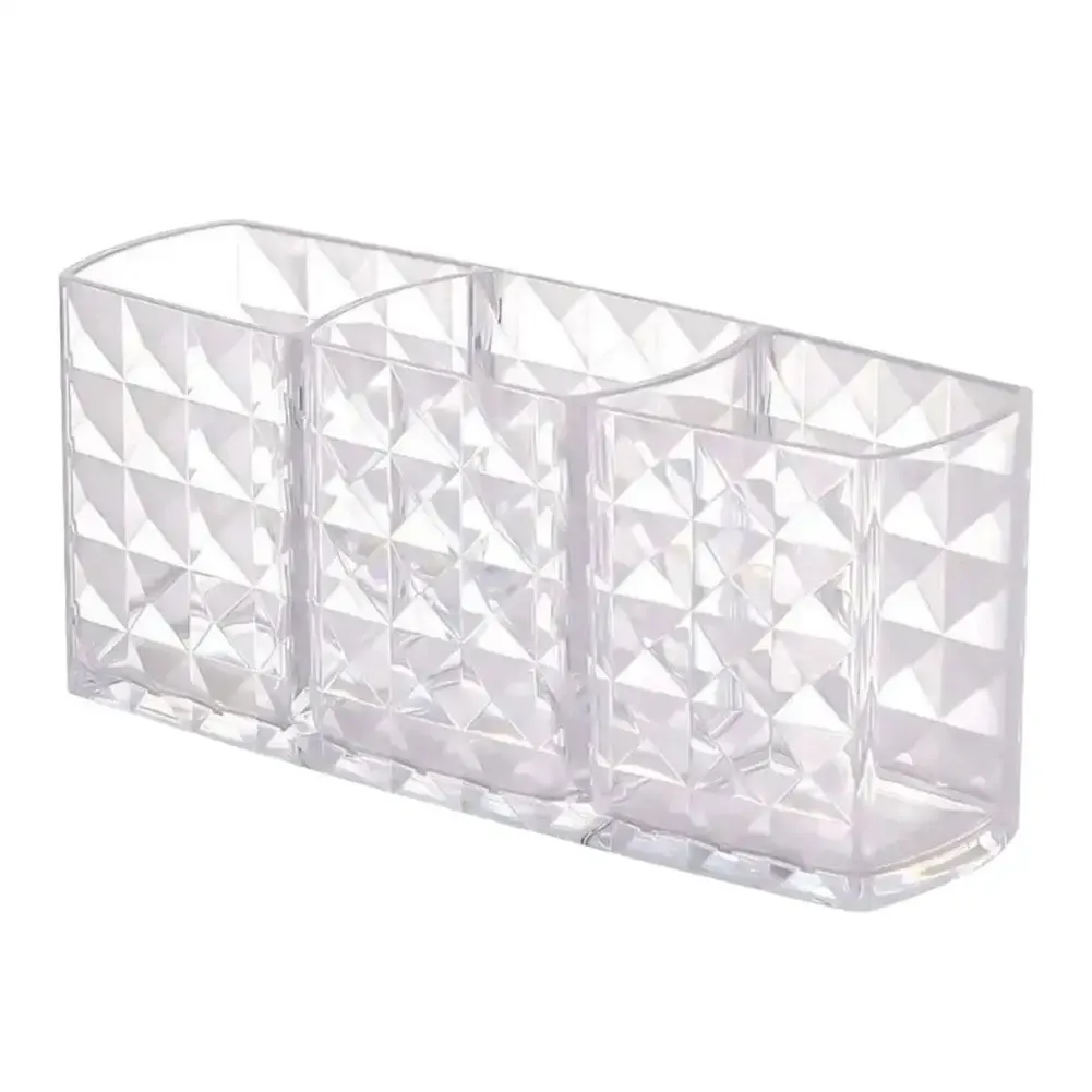 Support de rangement transparent en acrylique à 3 compartiments pour pinceaux de maquillage, rouges à lèvres et crayons à sourcils 7