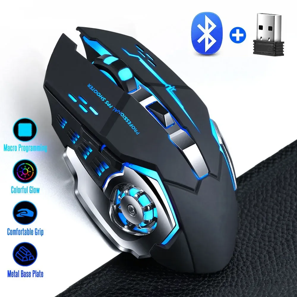 Souris ergonomique sans fil 2,4 GHz et Bluetooth, silencieuse, rechargeable, rétroéclairée, pour bureau, e-sport, ordinateur portable et MacBook