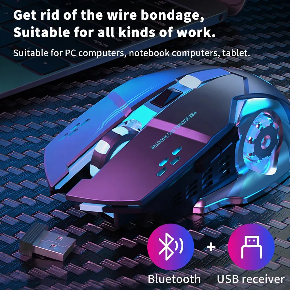 Souris ergonomique sans fil 2,4 GHz et Bluetooth, silencieuse, rechargeable, rétroéclairée, pour bureau, e-sport, ordinateur portable et MacBook 2