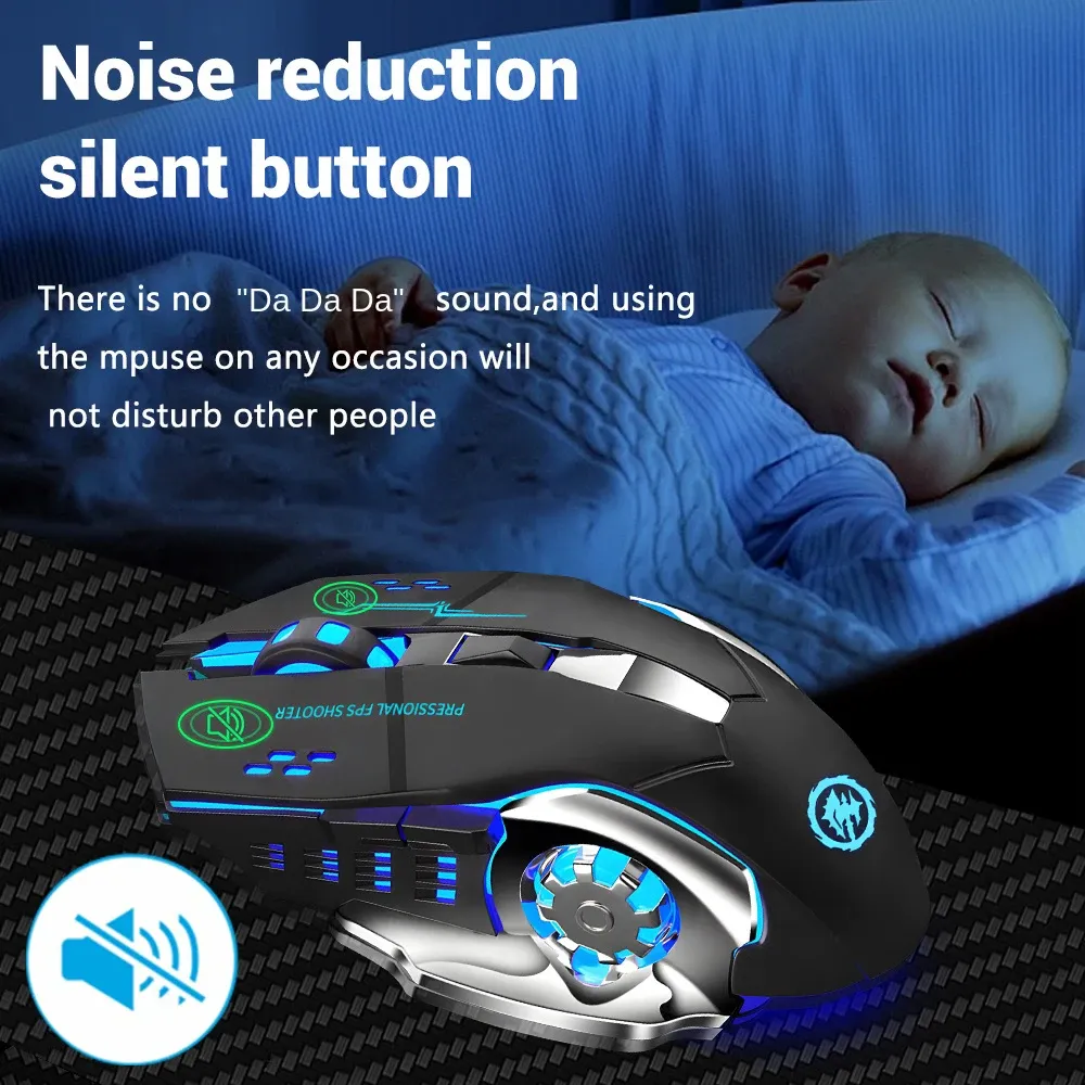 Souris ergonomique sans fil 2,4 GHz et Bluetooth, silencieuse, rechargeable, rétroéclairée, pour bureau, e-sport, ordinateur portable et MacBook 6