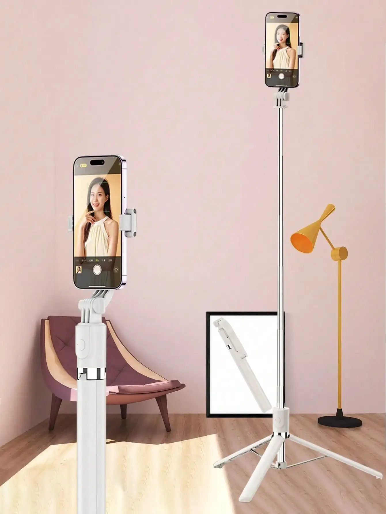 Perche à selfie sans fil 1700 mm, trépied pour téléphone, support extensible, monopode pliable pour smartphones, stabilité et prise de vue stable 4