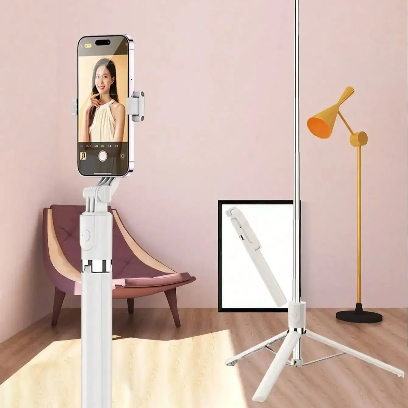 Perche à selfie sans fil 1700 mm, trépied pour téléphone, support extensible, monopode pliable pour smartphones, stabilité et prise de vue stable 7