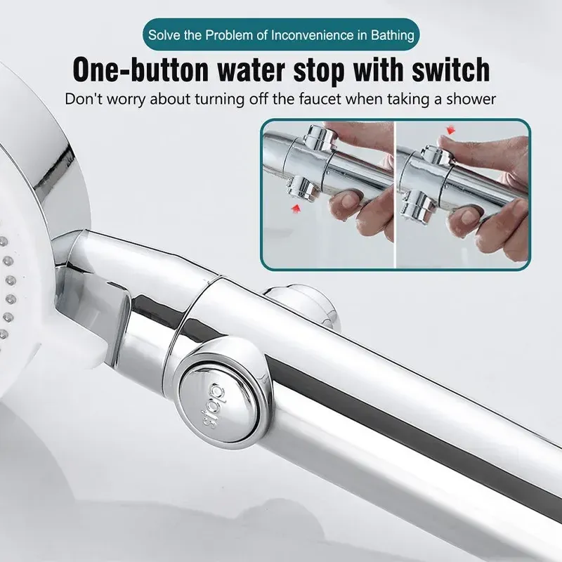 Pommeau de douche haute pression à 5 modes, avec flexible et pomme réglable, économie d'eau, fonction d'arrêt en un clic, accessoire de salle de bains 4