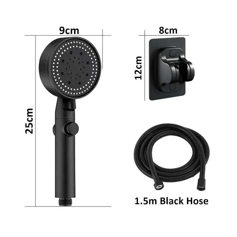 Pommeau de douche haute pression à 5 modes, avec flexible et pomme réglable, économie d'eau, fonction d'arrêt en un clic, accessoire de salle de bains 6