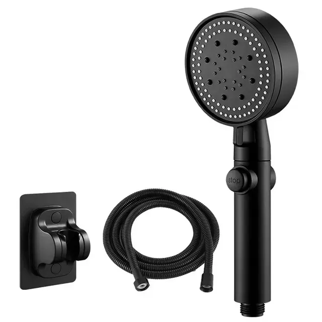 Pommeau de douche haute pression à 5 modes, avec flexible et pomme réglable, économie d'eau, fonction d'arrêt en un clic, accessoire de salle de bains 14