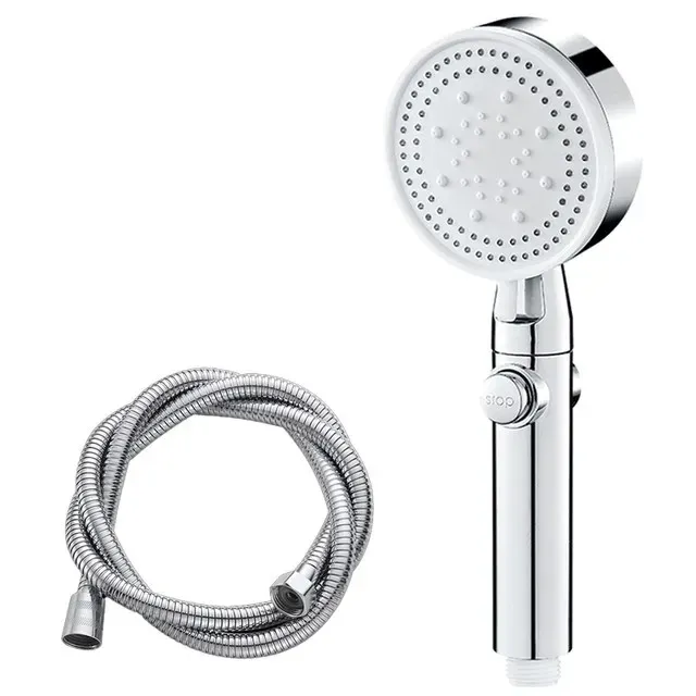 Pommeau de douche haute pression à 5 modes, avec flexible et pomme réglable, économie d'eau, fonction d'arrêt en un clic, accessoire de salle de bains 12