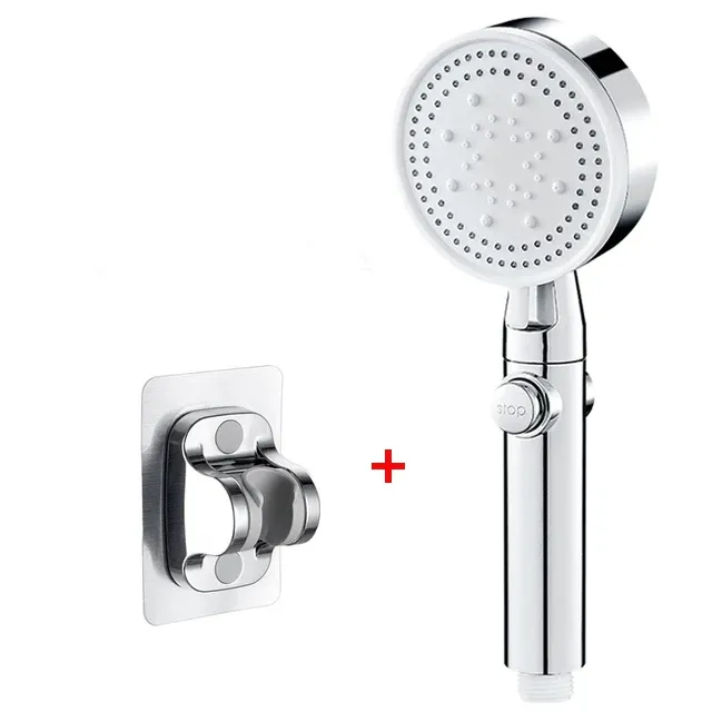Pommeau de douche haute pression à 5 modes, avec flexible et pomme réglable, économie d'eau, fonction d'arrêt en un clic, accessoire de salle de bains 8