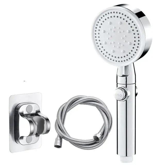 Pommeau de douche haute pression à 5 modes, avec flexible et pomme réglable, économie d'eau, fonction d'arrêt en un clic, accessoire de salle de bains 7