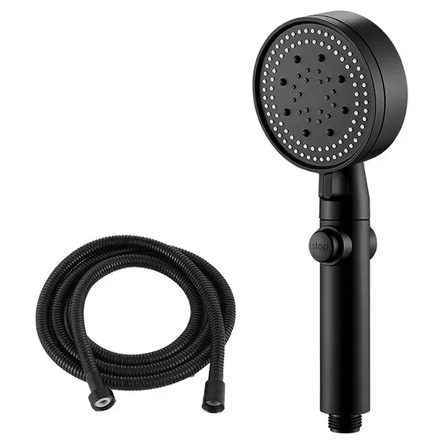 Pommeau de douche haute pression à 5 modes, avec flexible et pomme réglable, économie d'eau, fonction d'arrêt en un clic, accessoire de salle de bains 9