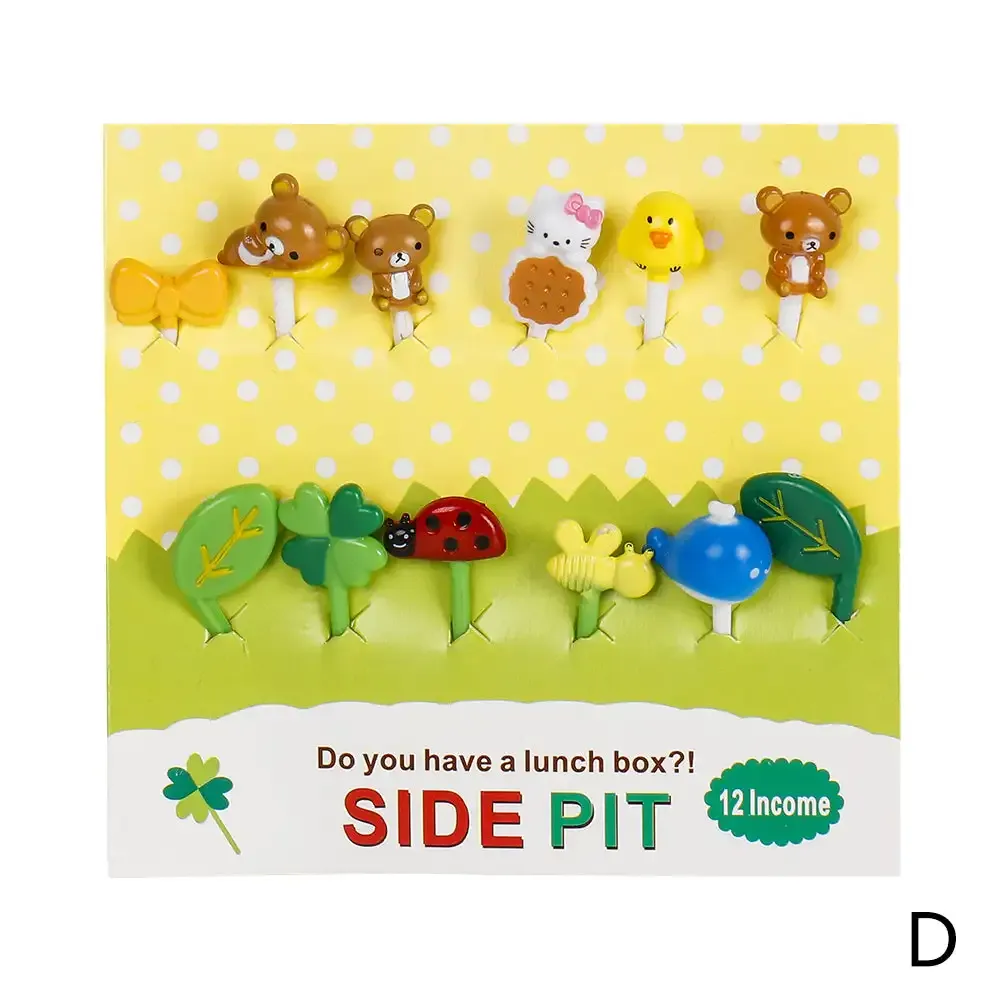 Pics à fruits pour enfants, 8/12 pièces, bâtonnets, cure-dents, mini gâteau aux fruits créatif, dessert, fourchettes alimentaires, boîte à déjeuner, décor, accessoires Bento 9