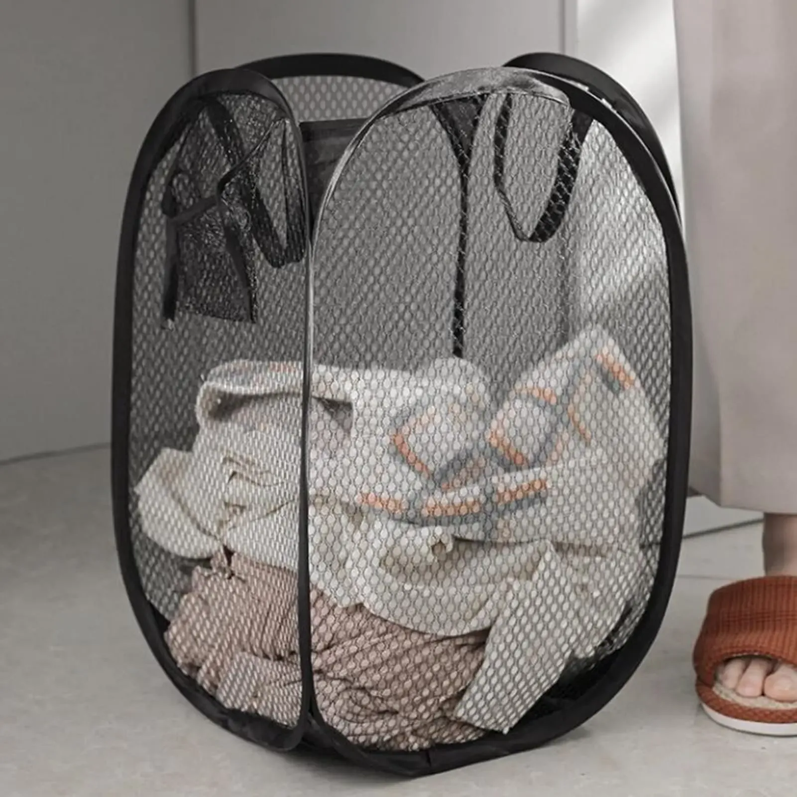 Panier à linge pliable avec cadre de lavage et sac de rangement en maille - Image 1