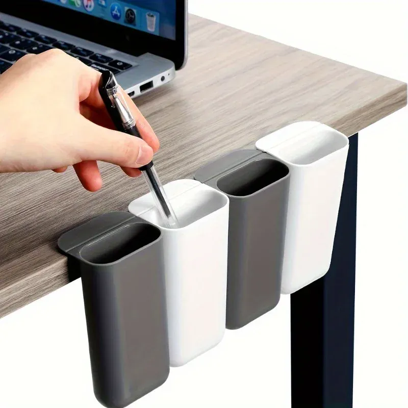 Porte-stylos de bureau, lot de 1 ou 2 pièces, conteneurs de rangement pour crayons, organisateur de bureau en plastique PP avec adhésif fort et bords arrondis - Image 1