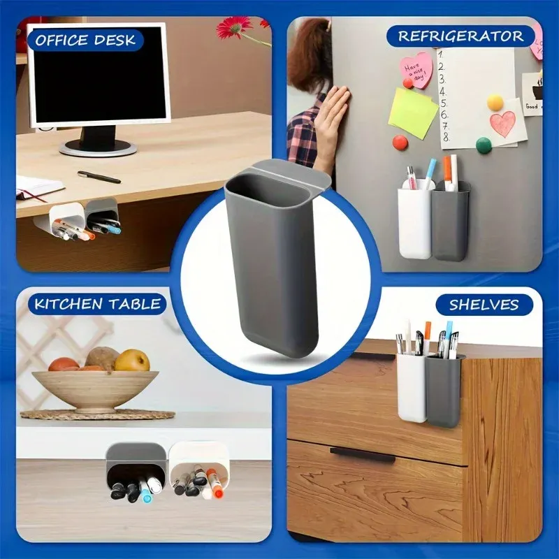 Porte-stylos de bureau, lot de 1 ou 2 pièces, conteneurs de rangement pour crayons, organisateur de bureau en plastique PP avec adhésif fort et bords arrondis 4
