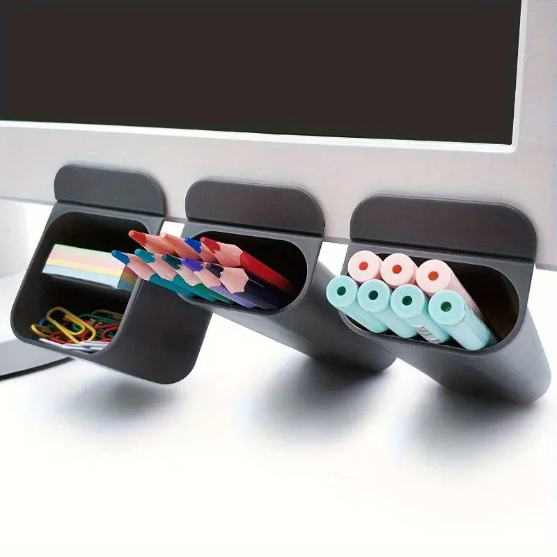 Porte-stylos de bureau, lot de 1 ou 2 pièces, conteneurs de rangement pour crayons, organisateur de bureau en plastique PP avec adhésif fort et bords arrondis 5