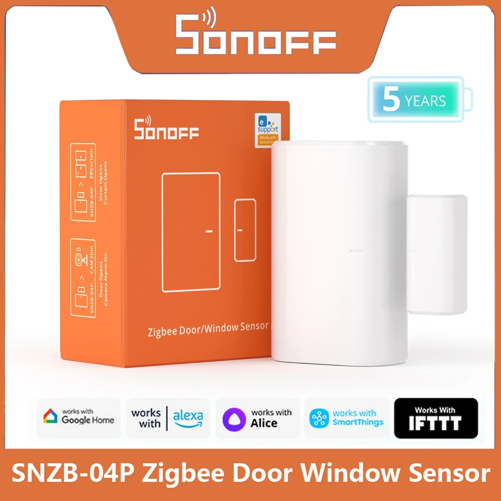 SONOFF SNZB-04P Capteur de porte Zigbee, liaison de scène intelligente locale, alerte anti-effraction, sécurité domestique, compatible Alexa et Google - Image 1