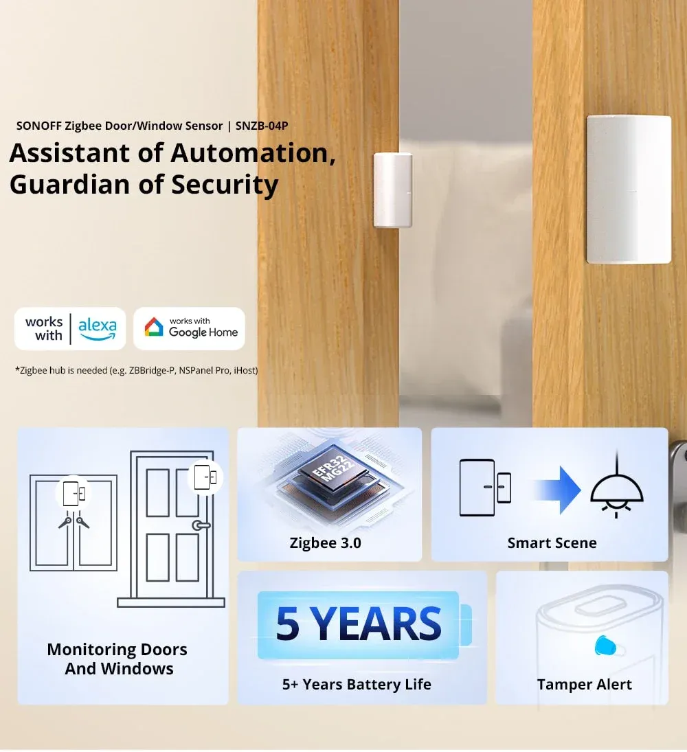 SONOFF SNZB-04P Capteur de porte Zigbee, liaison de scène intelligente locale, alerte anti-effraction, sécurité domestique, compatible Alexa et Google 5